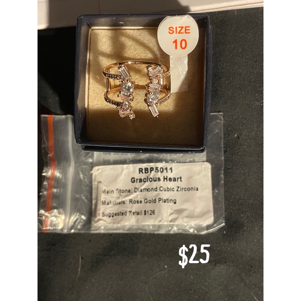 Gracious Heart Rose Gold Ring with Diamond Cubic Zirconia